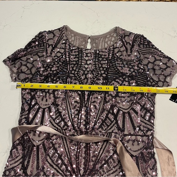 R&M Richards Mocha Short Sleeve Sequin and Mesh Gown 8 - Picture 11 of 16